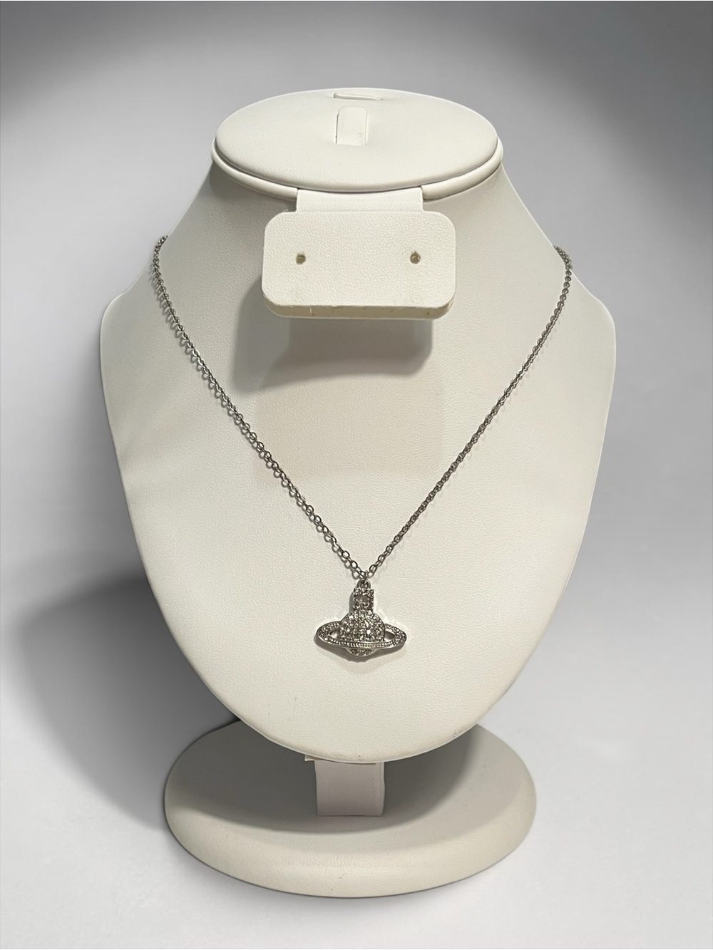 🍭5 for $20🍭 Silver Tone Crystal Planet Charm Necklace CC X